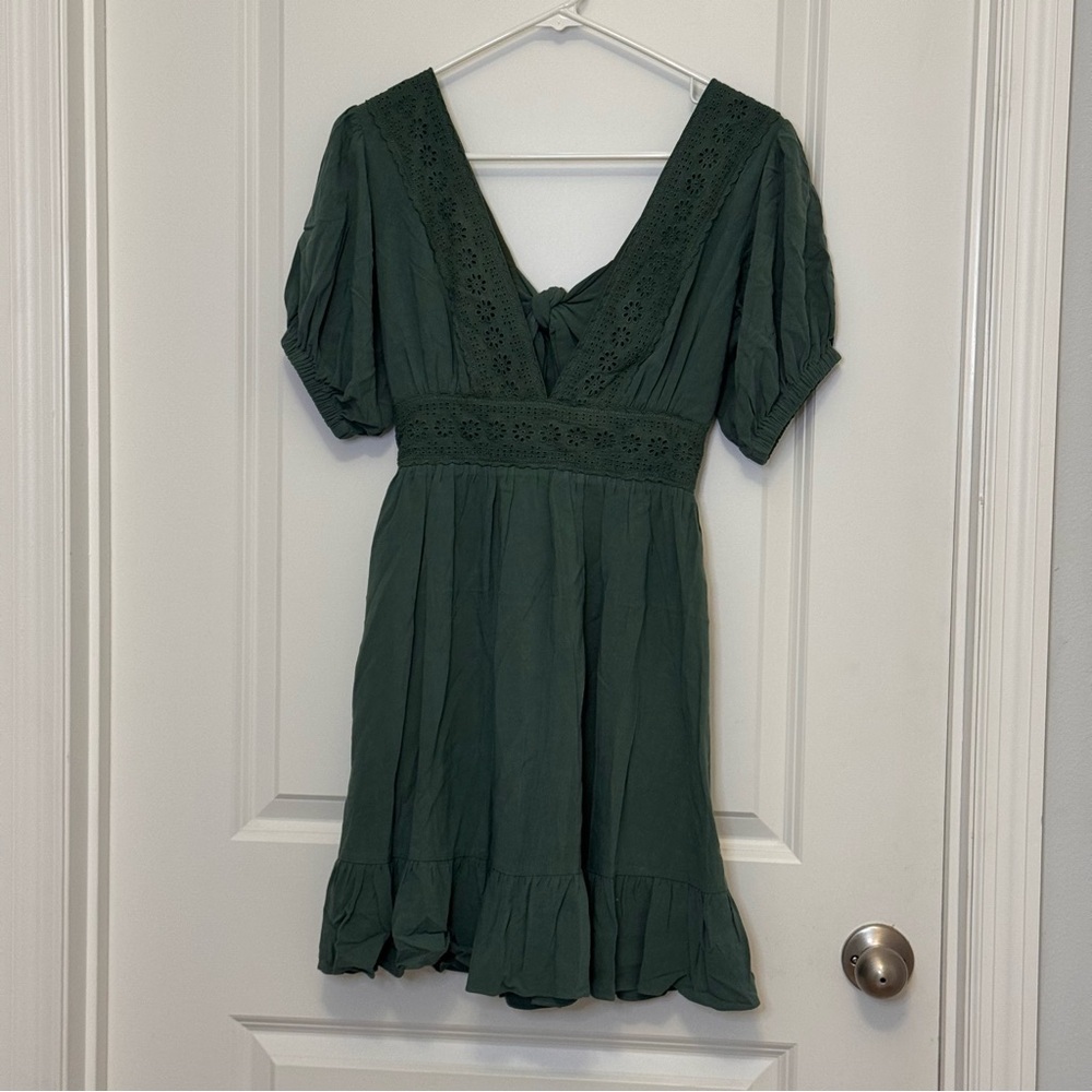 Sage Green Lace-Trimmed Dress